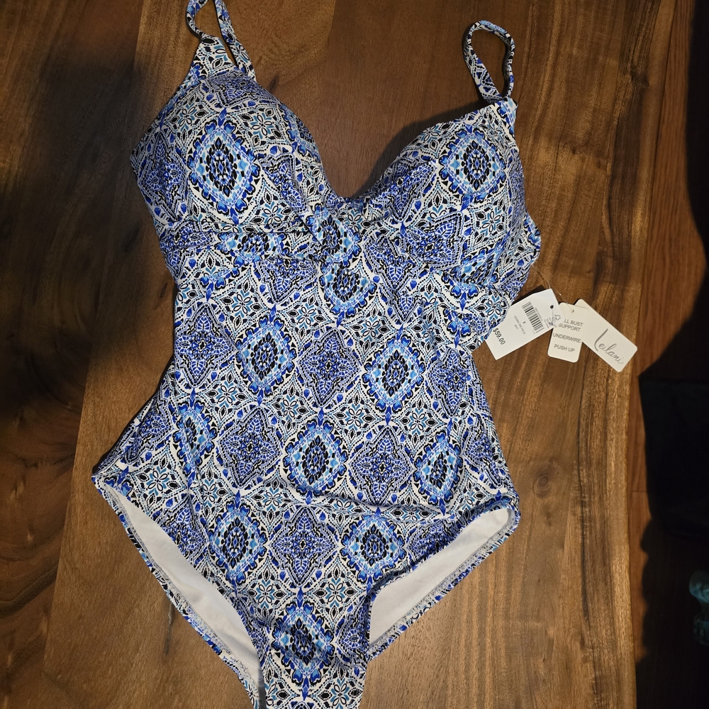 Blue Patterned Women Swim One Piece